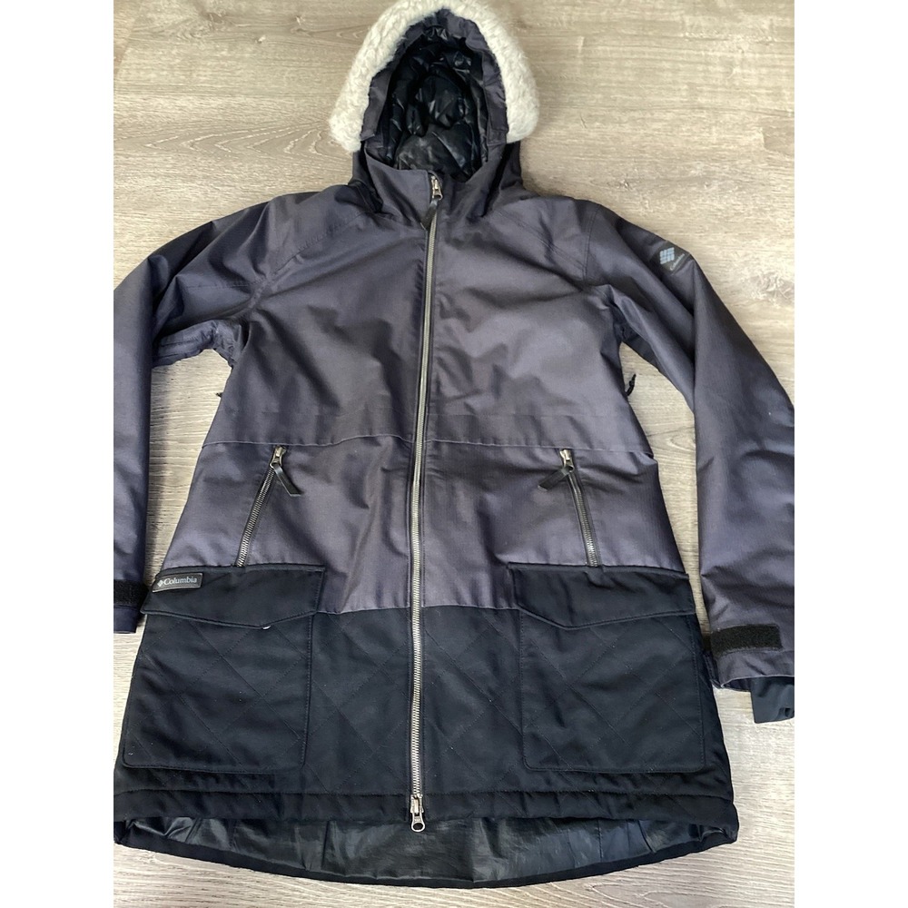 Columbia Black Gray Womens Size Large L Winter Coat Omni Heat Warm Jacket